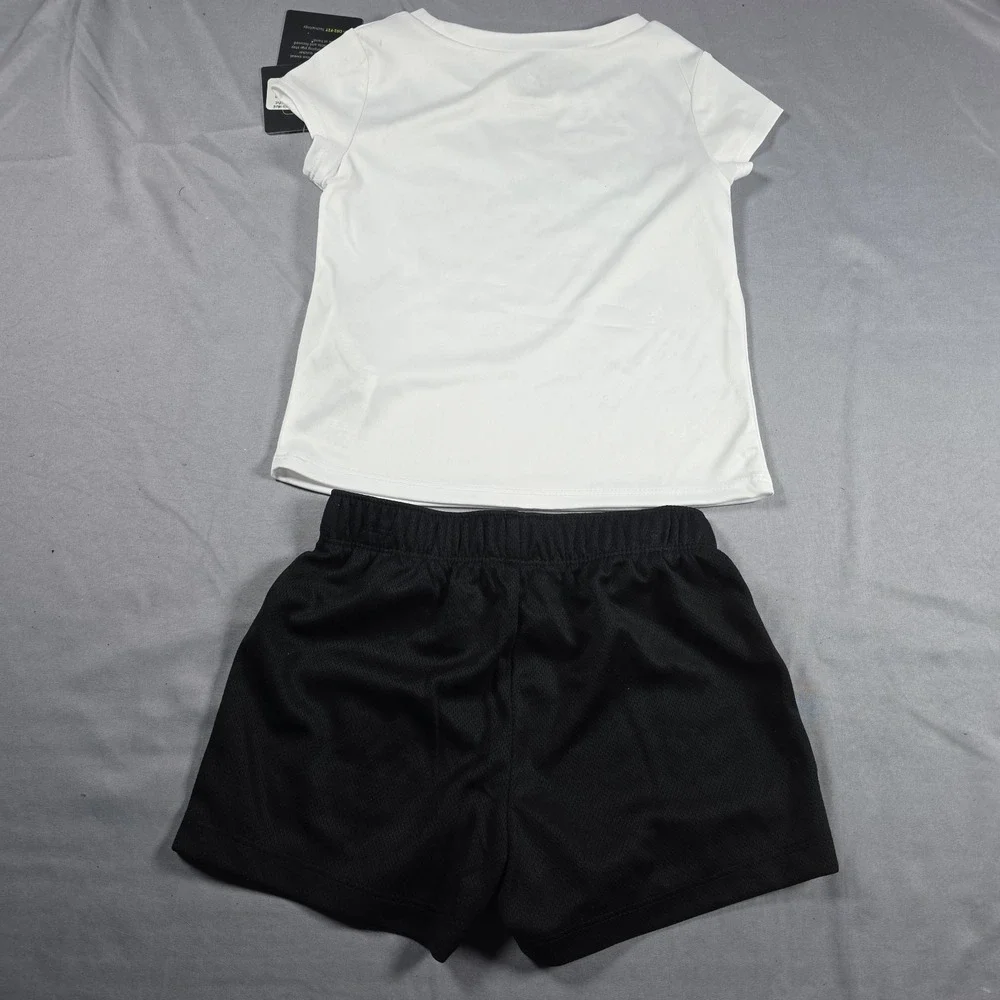 Nike Dri-Fit Little Girl's  2-Piece Graphic Tee & Short Set White Black 3T